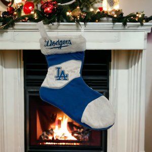 Los Angeles LA Dodgers MLB Christmas Stocking Blue White Embroidered Fur